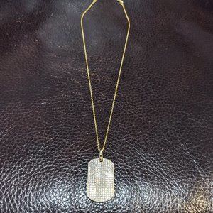 NWOT CZ Gold Dog Tag Necklace